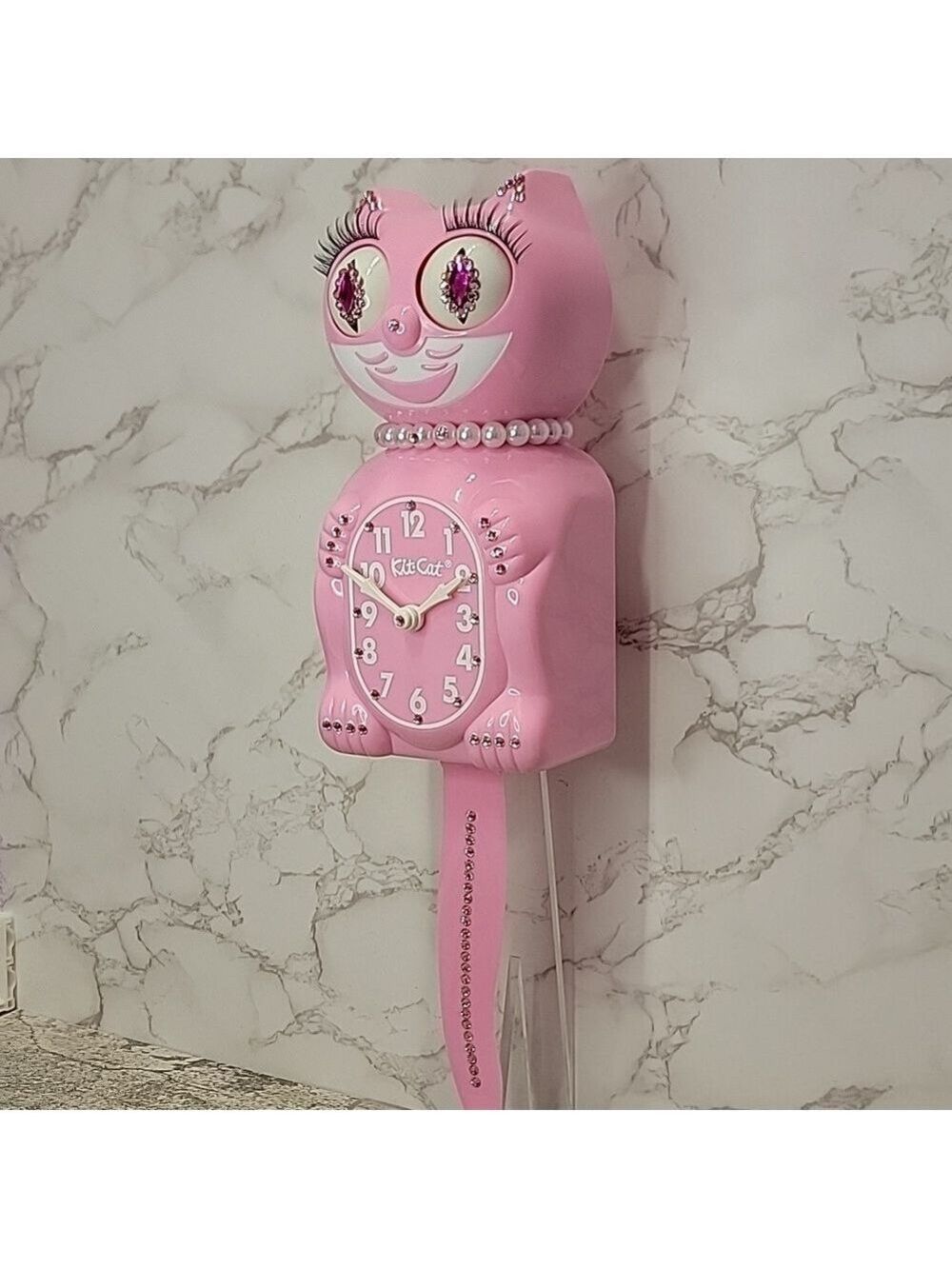 Jeweled Pink Satin Lady Kit-Cat Klock clock SUPER RARE - Picture 7 of 7